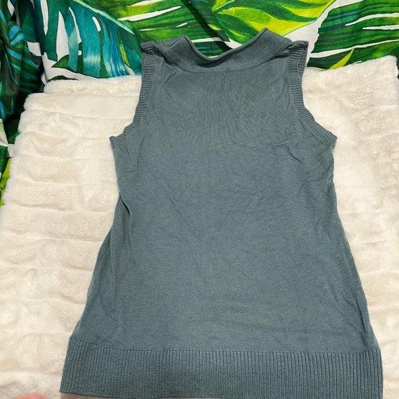 Adrianna Papell Green Small Tight Knit Ribbed Hem Sleeveless Office Sweater - Picture 6 of 13